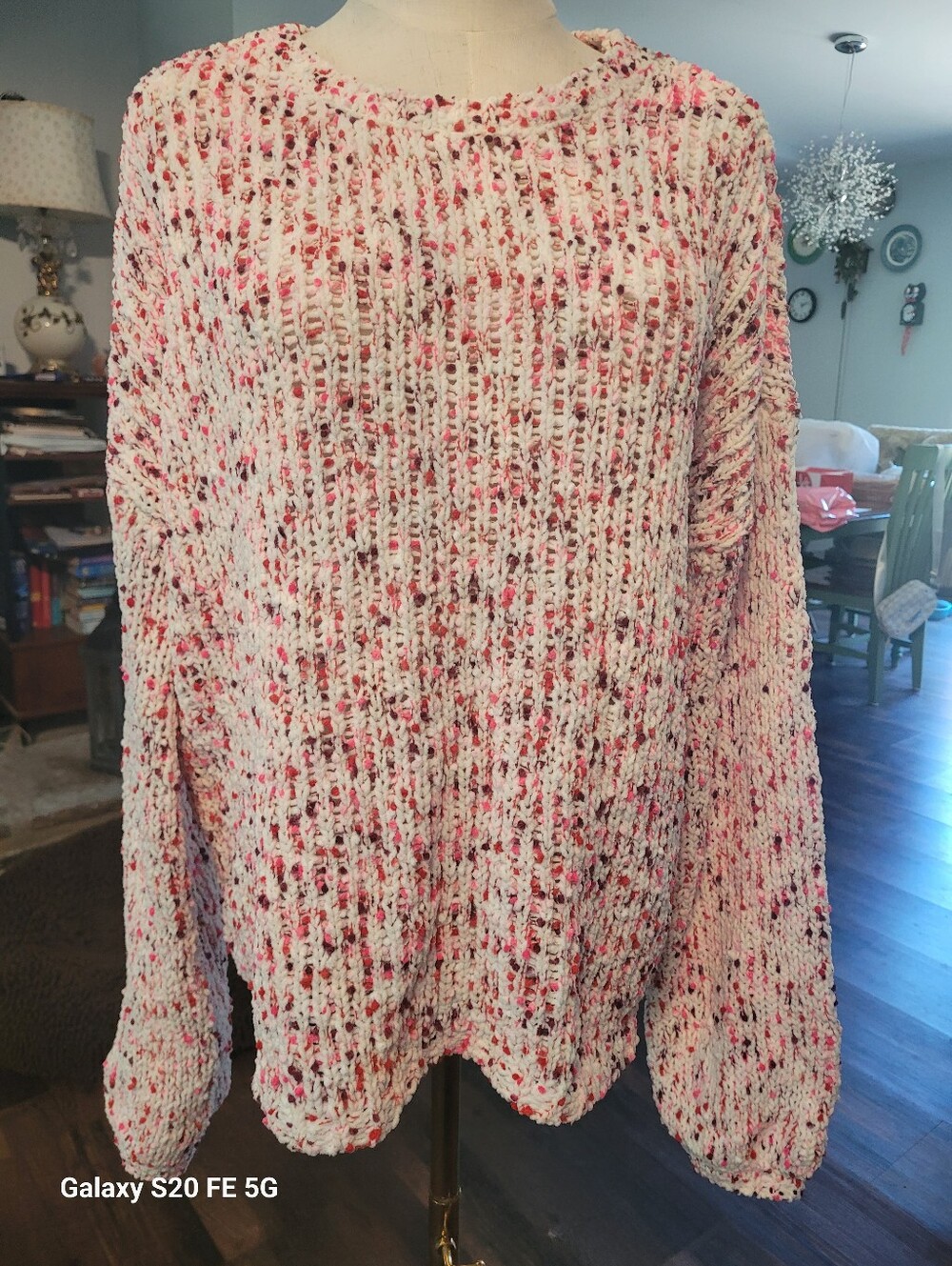 Crown & Ivy Chunky Knit Womens Confetti Balloon Sleeve Sweater Nautical Coquette